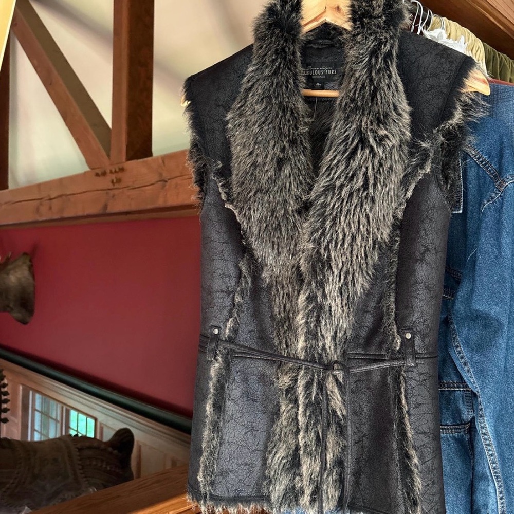 Fabulous Furs Black Faux Fur Vest